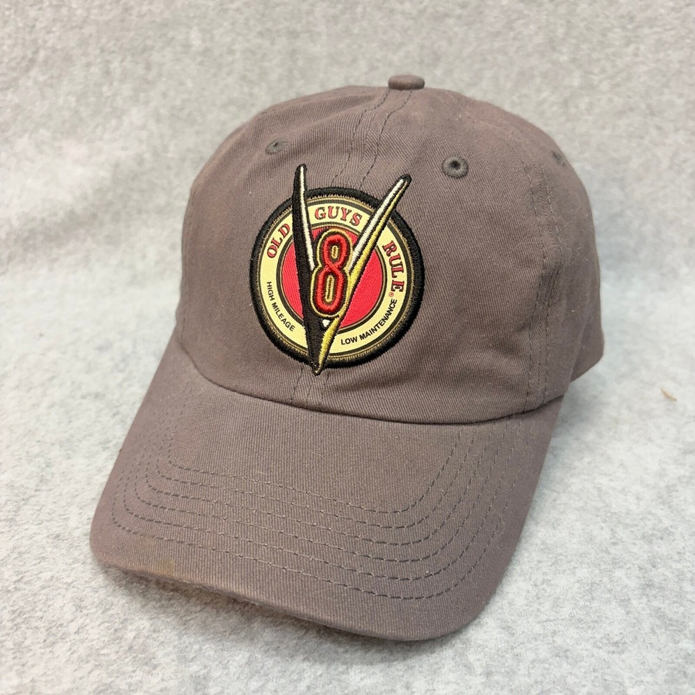 Old Guys Rule V8 High Mileage OSFA Gray Embroidered Adjustable Baseball Hat‎